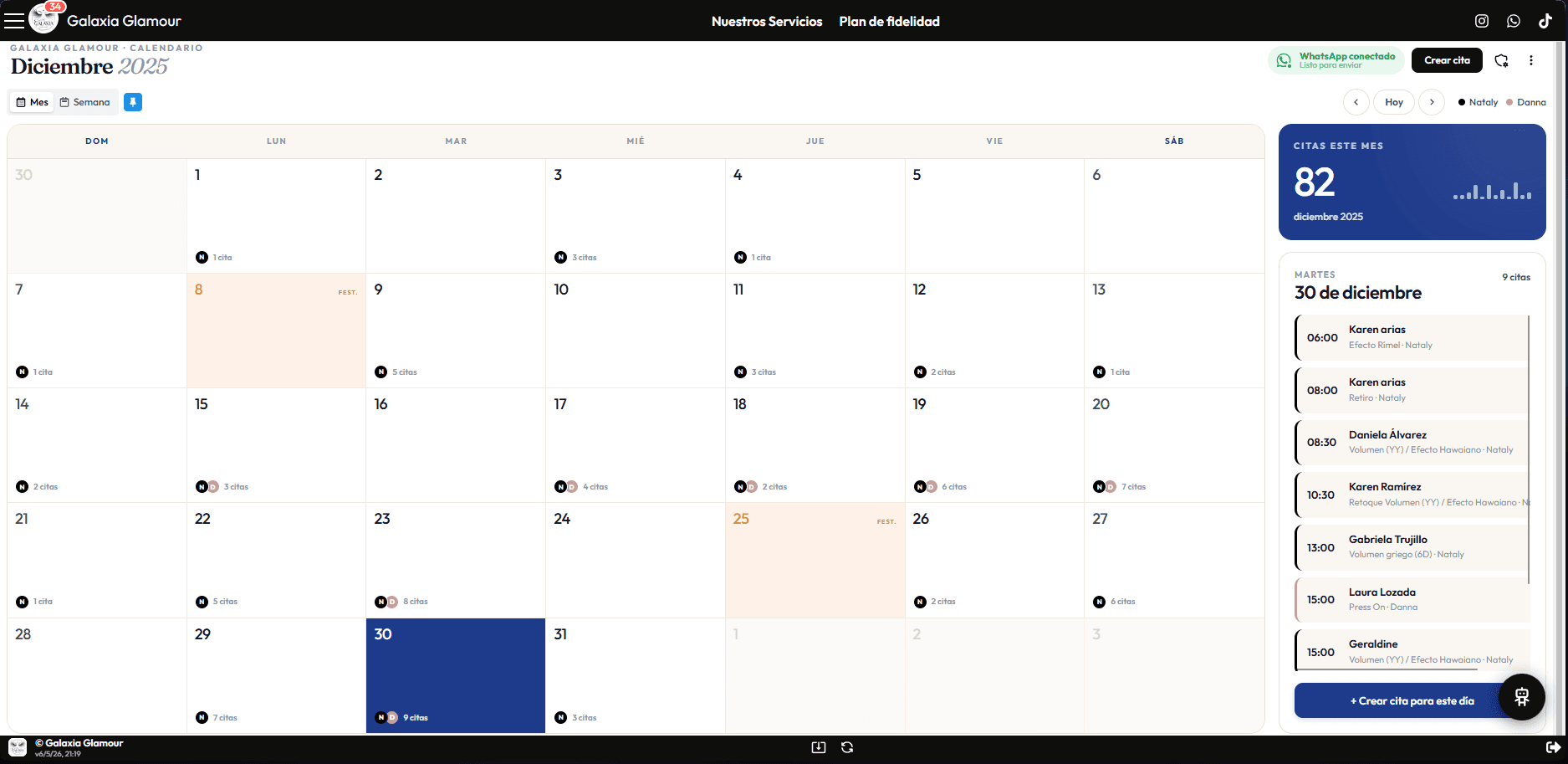 Vista semanal de citas con columnas por profesional — AgenditApp