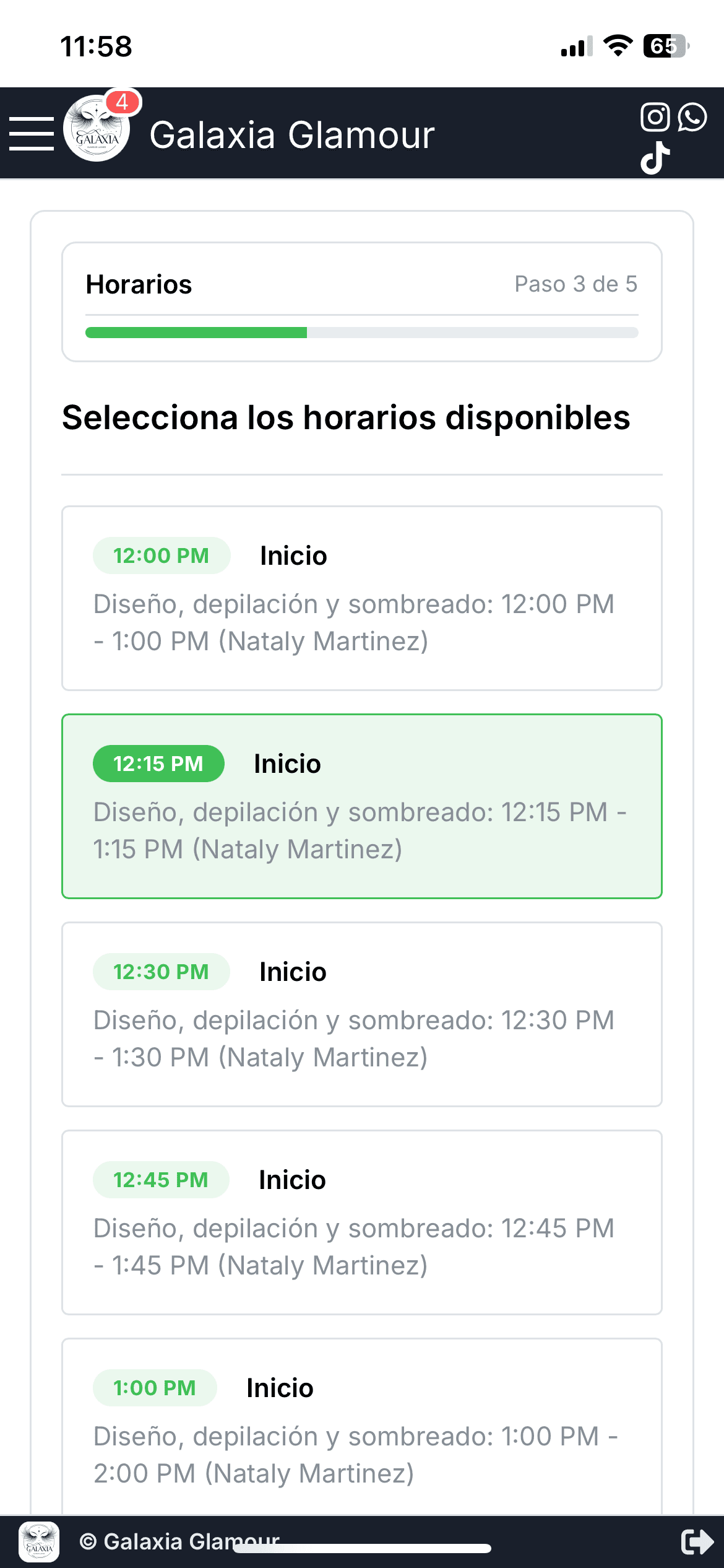 Paso 2: Seleccionar fecha y hora (mismo día o diferentes días)